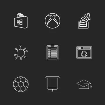 Windows store , xbox , stackoverflow , convocation , football,  clipboard , e Stock Illustration