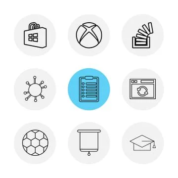 Windows store , xbox , stackoverflow , convocation , football,  clipboard , e Stock Illustration