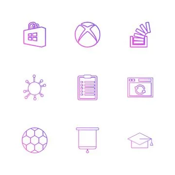 Windows store , xbox , stackoverflow , convocation , football,  clipboard , e Stock Illustration