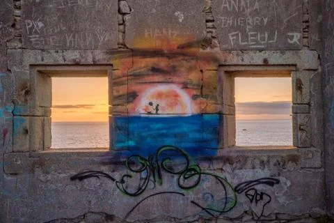 Windows on sunset 스톡 사진