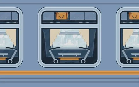 Windows Train. Electricity outside. Cartoon style. Flat style. Stock Illustration
