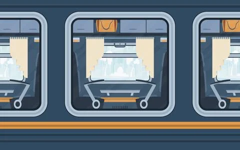 Windows Train. Rail transport outside. Cartoon style. Flat style. Illustrazione stock