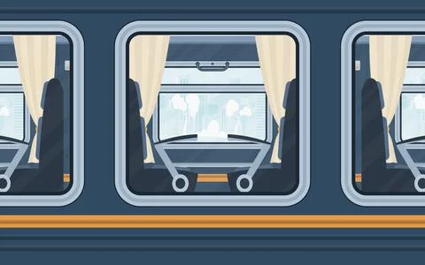 Windows Train. Rail transport outside. Cartoon style. Flat style. Illustrazione stock