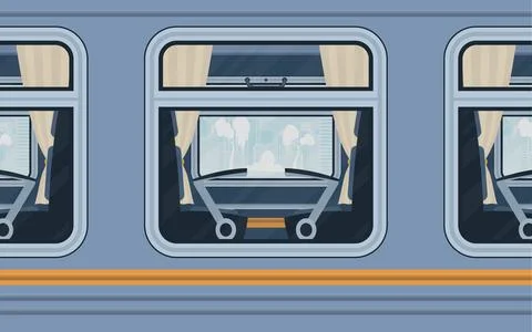 Windows Train. The train is shown outside. Cartoon style. Flat style. Illustrazione stock