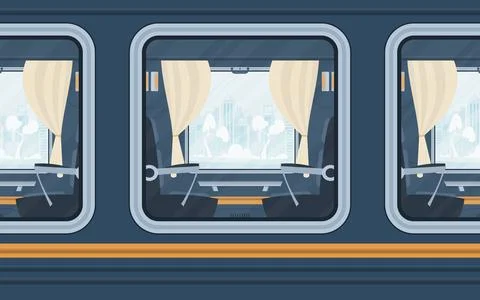Windows Train. The train is shown outside. Cartoon style. Flat style. Illustrazione stock