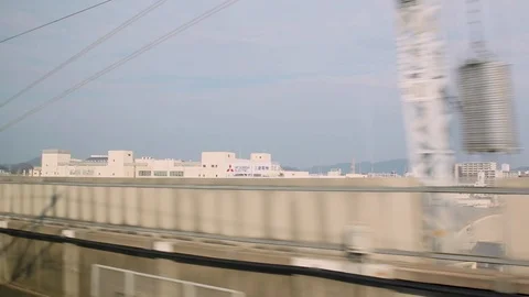 Windows view of Accelerating Shinkansen high speed train Stock-Footage 113383088