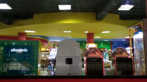 Windows view of Arcade game center Stock Footage 214126632