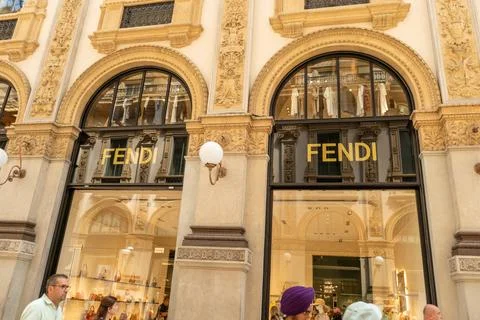 Windows wall building facade. Old Italian architecture. Fendi luxury shop Stock Photos