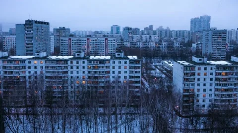 Windows When Night Comes. District in the Evening Stock Footage 101511278