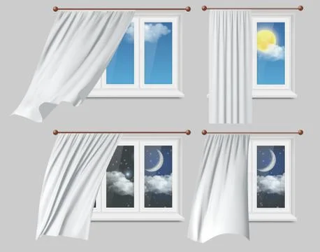 Windows with white curtains vector illustration Stock Illustration