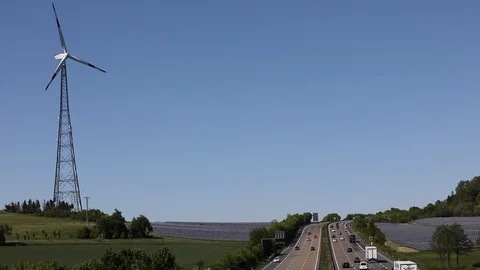 Windpark an Autobahn Stock Footage 90191065