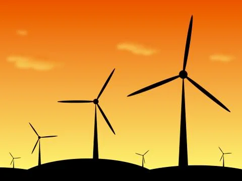 Windpark illustration at sunset Illustrazione stock