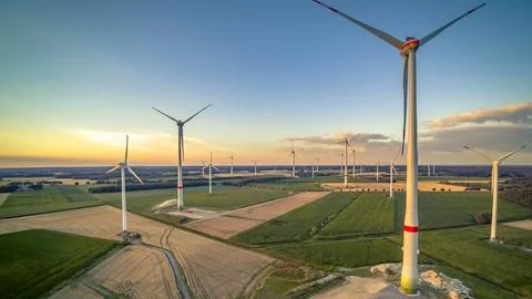 Windpark mit Landschaft Stock Photos
