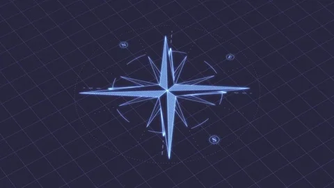 Windrose compass rotating in digital space. Navigation interface concept. Stock Footage 332090384