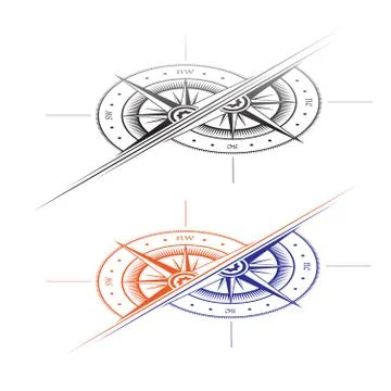 Windrose two halves symbols set Stock Illustration