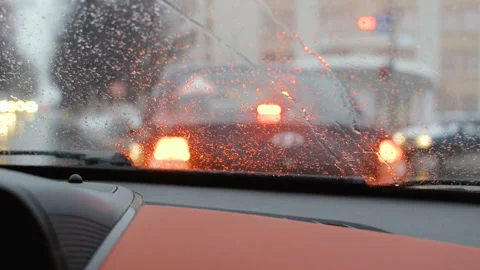 Windshield car. Drops of sleet dripping on the glass. Stock Footage 105066348