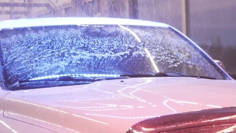 Windshield Cleaned And Blow Dried Off At Car Wash Stock Footage 87895814
