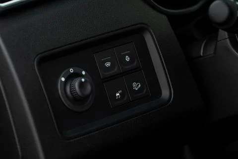 Windshield defrost button. Modern car interior details. Windshield heating cl 스톡 사진