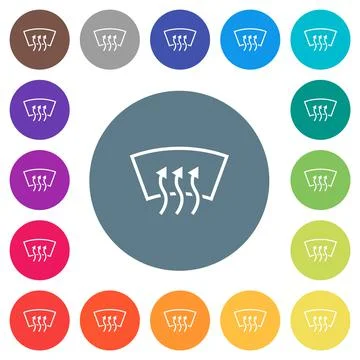 Windshield defrost flat white icons on round color backgrounds Stock Illustration