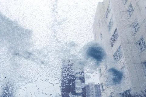 Windshield from inside the car during heavy snowfall Stock Photos