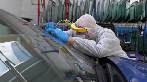 Windshield Repair Technician: Professional Auto Glass Service Stock Footage 304522440