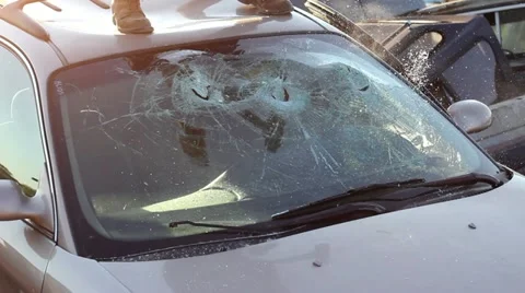 Windshield Sledge Hammer Smash Video stock 11301125