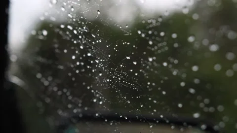 Windshield surface with raindrops and a running janitor Stock Footage 134610783