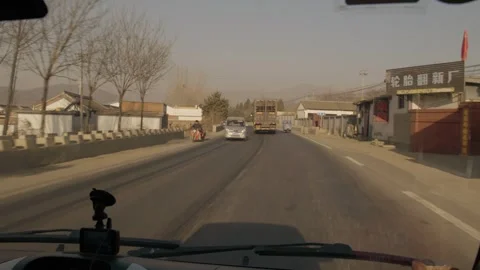 Windshield View Driving Along Rural Road Near Jinshanling, Hebei, China Stock Footage 345680540