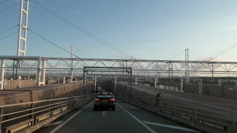 Windshield view driving down Channel Tunnel ramp Stockbeeldmateriaal 170663828