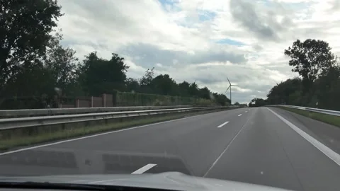Windshield View Overtaking Van Wind Turbines Autobahn Stock Footage 344963551