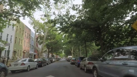 Windshield view. Time lapse. Going around park. Greenpoint, Brooklyn. New York. Stock Footage 75285183