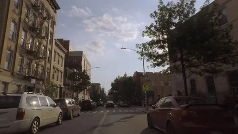 Windshield view. Time lapse. Going along streets of Brooklyn. New York. Stock Footage 75382894