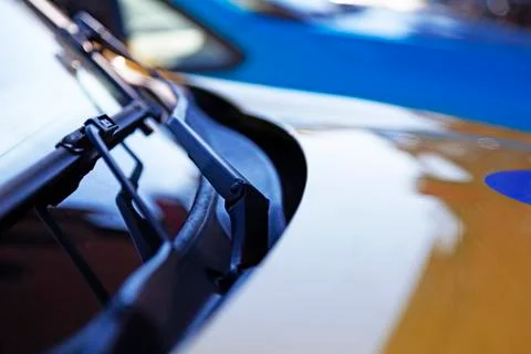 Windshield wiper on the front window of a car Stock Photos