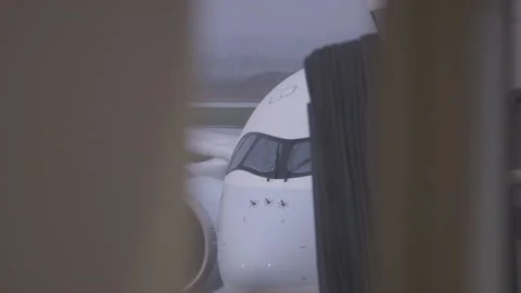 Windshield Wipers on Cathay Pacific Airplane. Rainy Day Stock Footage 219707095