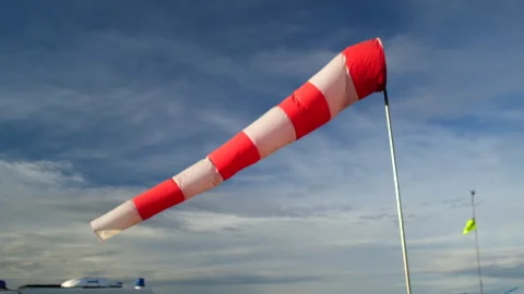 Windsock at Airport. Wind Develops Pointer. Small Airfield. Flying. Symbol. Flag Stock Footage 145043533