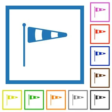 Windsock indicator solid flat framed icons Stockillustratie