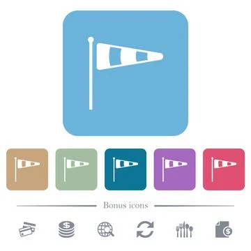 Windsock indicator solid flat icons on color rounded square backgrounds Illustrazione stock