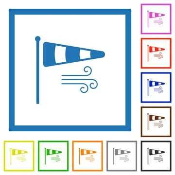 Windsock indicator with wind solid flat framed icons Stockillustratie