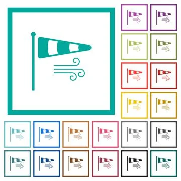 Windsock indicator with wind solid flat color icons with quadrant frames Stockillustratie