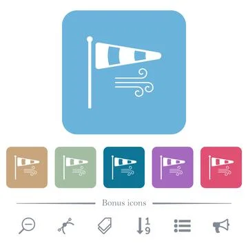 Windsock indicator with wind solid white flat icons on color rounded square b Stock Illustration