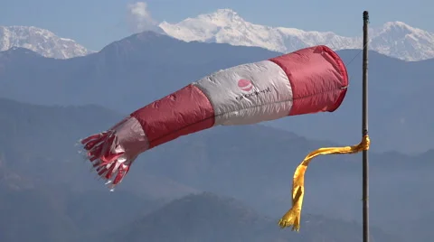 Windsock at a paragliding launch site, Nepal mountains, adventure sports Video stock 48790267
