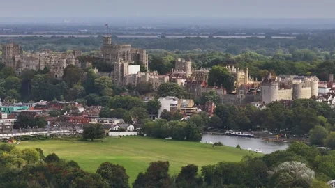 Windsor Castle Aerial Drone Slider Left with River Thames Windsor Berkshire Stock Footage 292455835