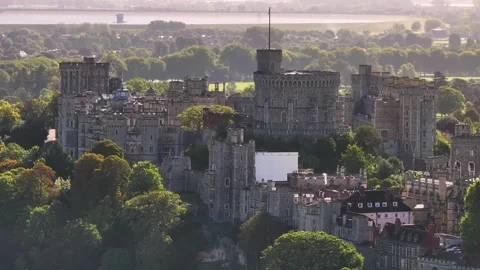 Windsor Castle Aerial View with Left Tracking Drone Shot Stock Footage 292433437