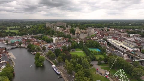 Windsor Castle and River Thames Aerial Drone Pull Away Stock Footage 292430783