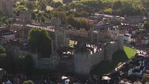 Windsor Castle Close Aerial Pan Left Across Royal Residence Stock Footage 292432418