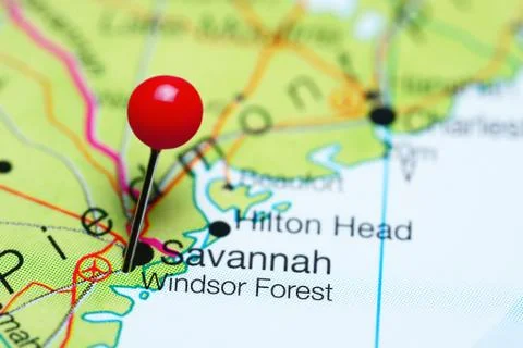 Windsor Forest pinned on a map of Georgia, USA Stock Photos