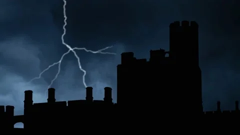 Windsor: Lightning and Thunderstorm flash over Royal Castle, England Stock Footage 151758967