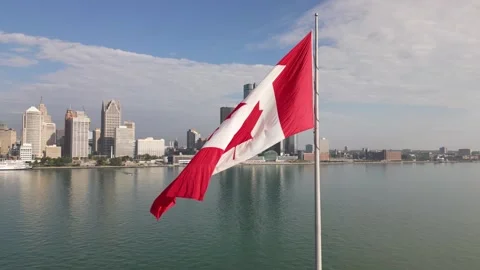 Windsor Ontario Canada flag Stock Footage 261997385