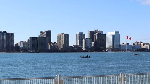 Windsor Ontario Canada View from Detroit U.S.-Canada Border Stock Footage 127257823