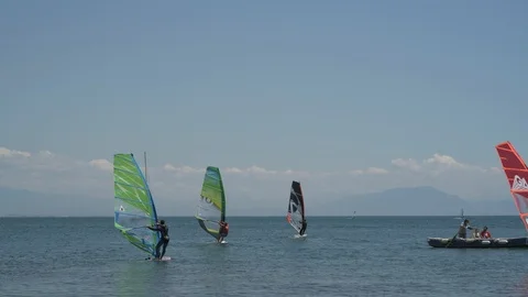 Windsurf and canoe Stock Footage 90057918